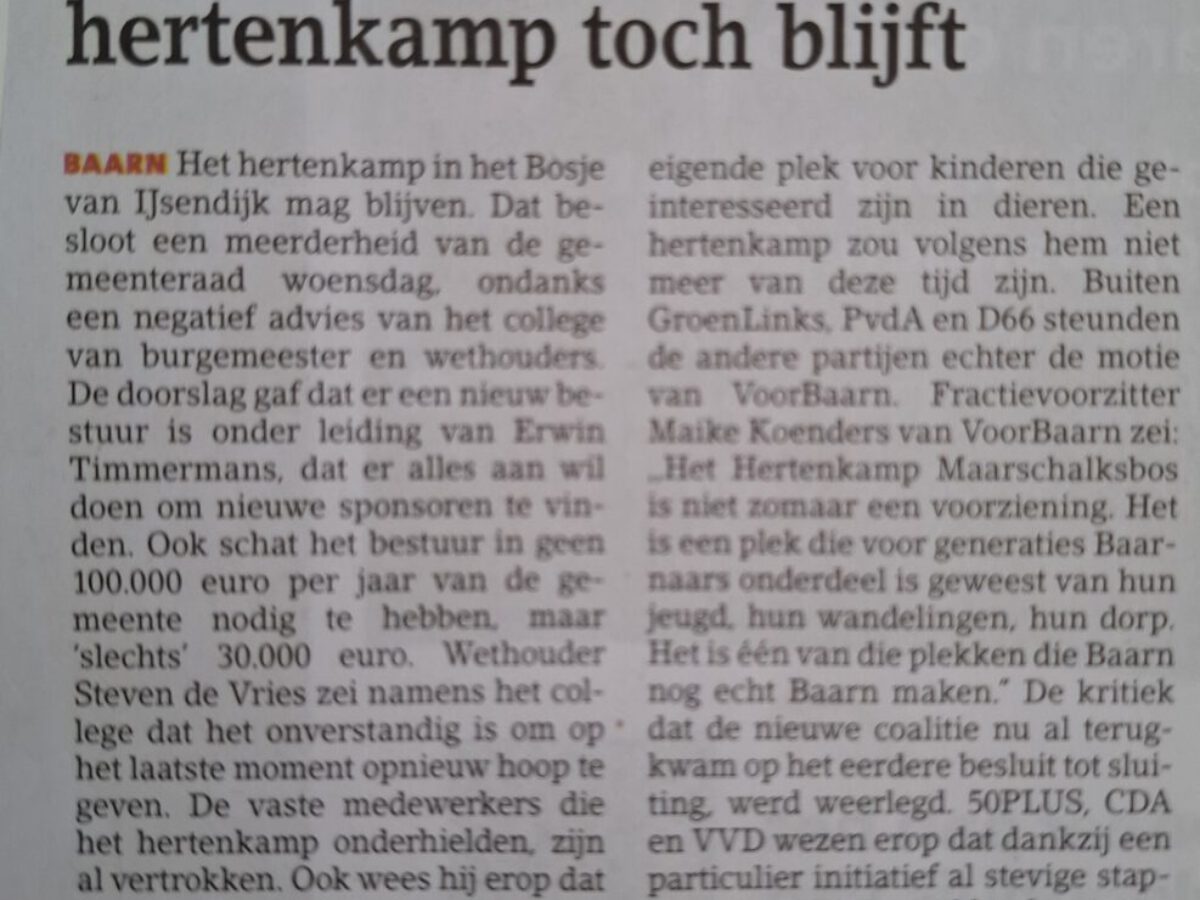 Gemeenteraad akkoord met bijdrage Hertenkamp.